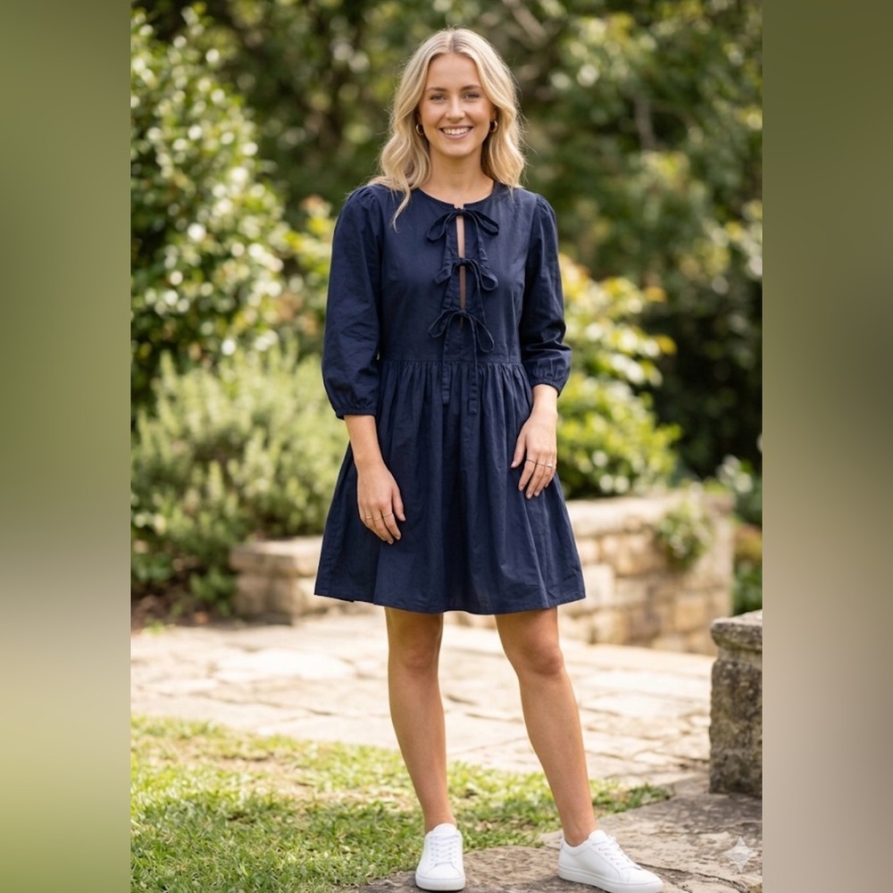 Elegant Navy Long Sleeve Dress